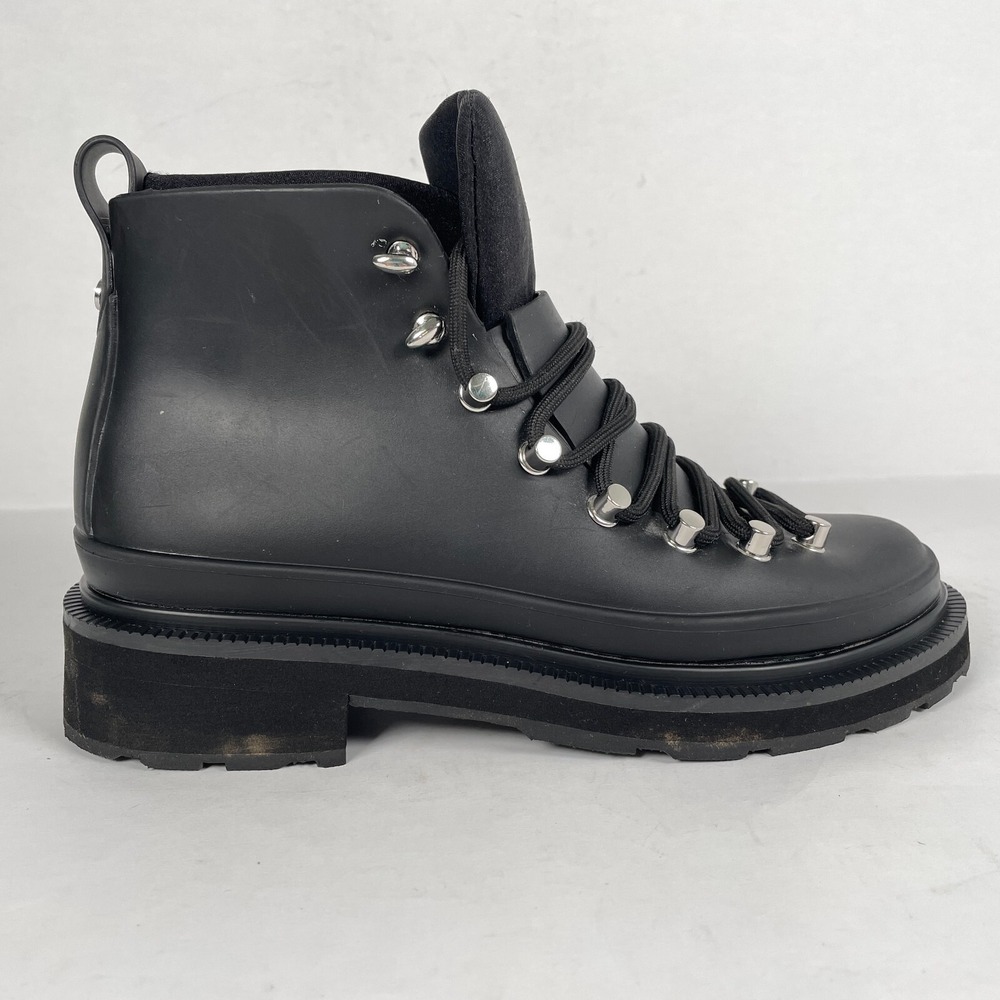 Rag & Bone Compass Rain Boots Womens Size 36 US 6 Black Lace Up Ankle Shoes